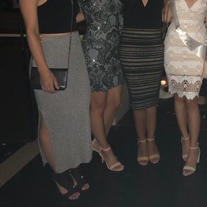 Silver lamé Mugler maxi skirt with side slits